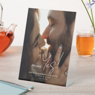 She Said Yes Couple Photo Engagement Sign Pedestal Sockelschild