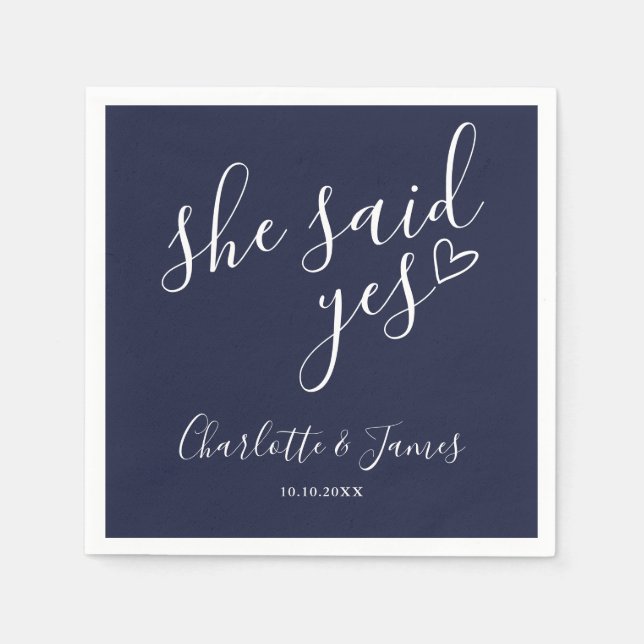 She Said Yes Engagement Party Navy Blue Serviette (Vorderseite)