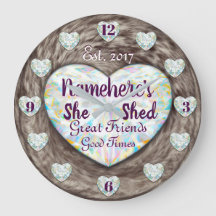 She Shed Diamonds Brown Fur Clock! Large Clock