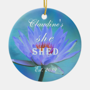 She Shed Shades of Blue Water Lily Christmas Keramik Ornament