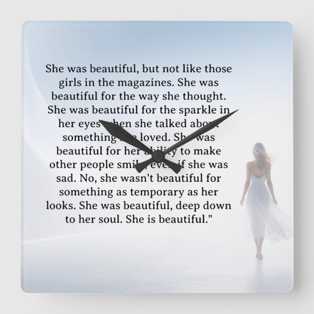 She was beautiful   quote quadratische wanduhr (Vorderseite)