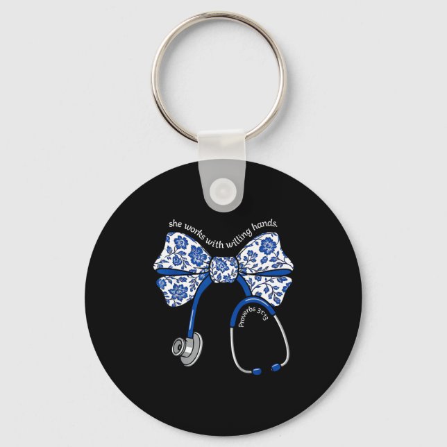 She Works With Willing Hands Proverbs 31 13 Christ Schlüsselanhänger (Vorderseite)