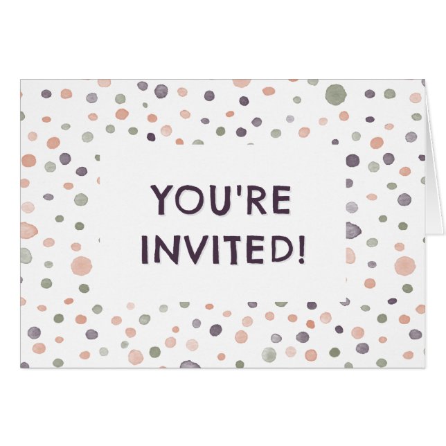 Shea Confetti Watercolor Dots Birthday Einladung (Vorderseite (Horizontal))
