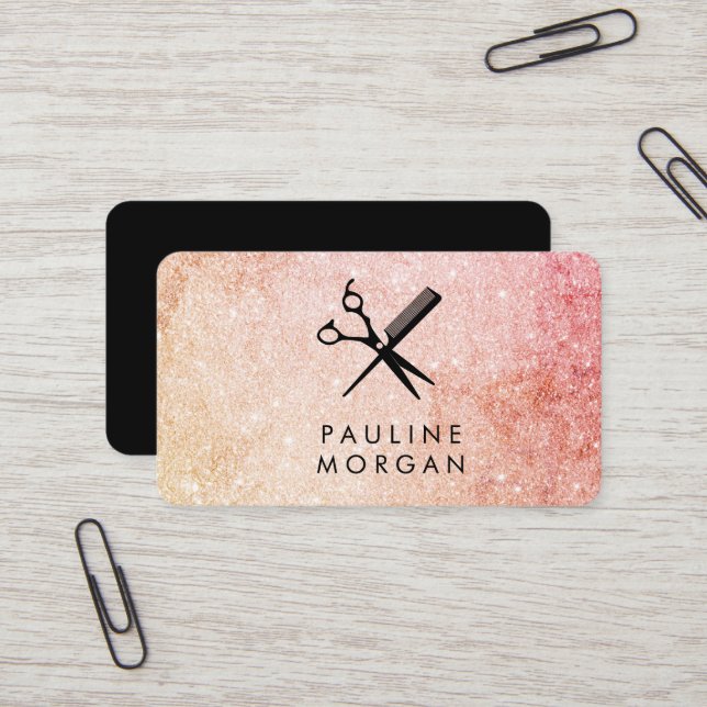 Shear and Comb Eleganter Glitzer Haarstylist Visitenkarte (Vorderseite/Rückseite Beispiel)