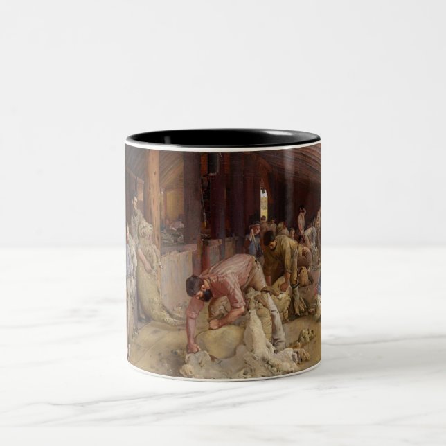 Shear the Rams (Australian Art) (Tom Roberts) Zweifarbige Tasse (Mittel)