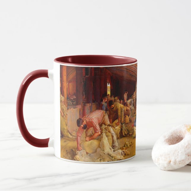 Shear the Rams Tom Roberts 1890 Australian Art Tasse (Mit Donut)