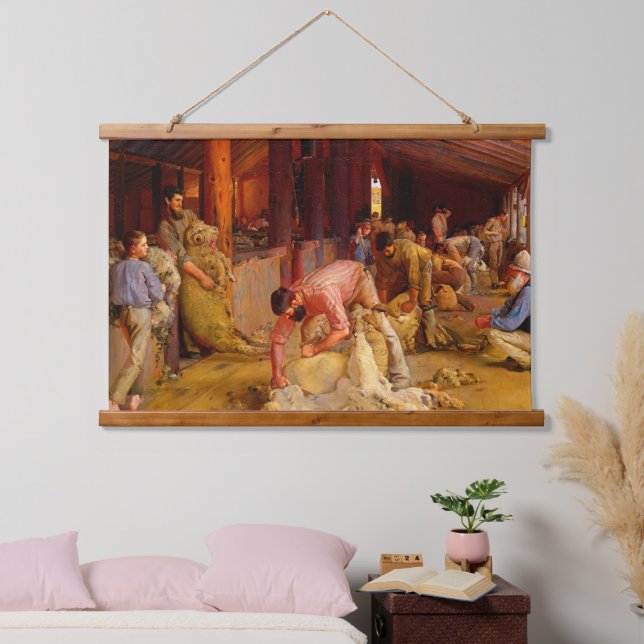 Shear the Rams Tom Roberts 1890 Wandteppich Mit Holzrahmen (Schlafzimmer)