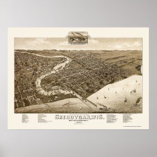 Sheboygan, WI Panorama Karte - 1885 Poster