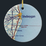 Sheboygan WI Vintag Map Keramik Ornament<br><div class="desc">Sheboygan WI Weihnachtsschmuck mit Vintager Roadmap.</div>