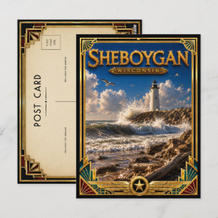 Sheboygan Wisconsin Vintage Art Deco Golden Age Postkarte