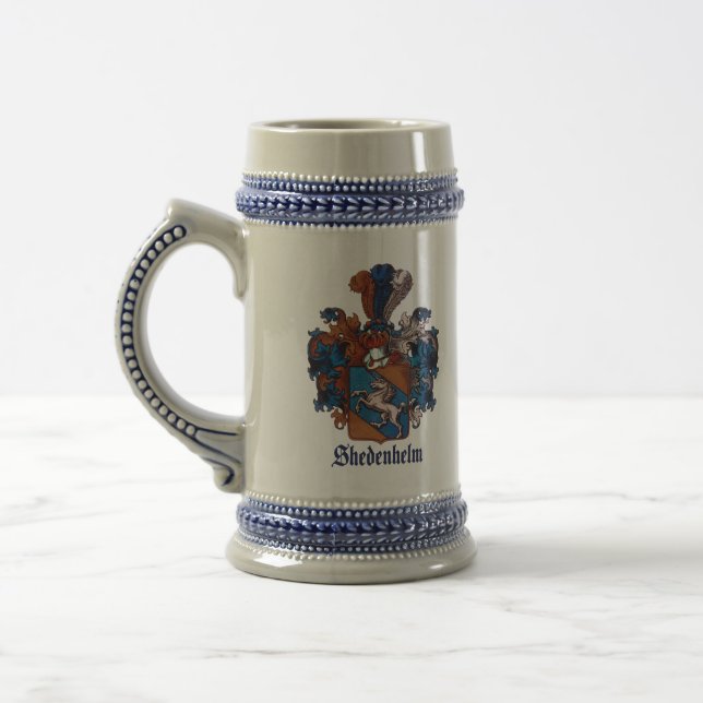 Shedenhelm-Familienwappen (mit "Shedenhelm") STEIN Bierglas (Links)