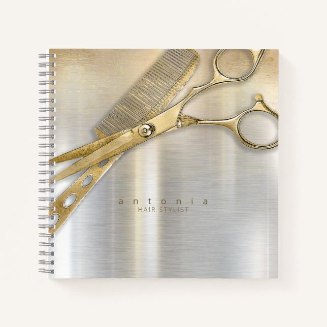 Sheen and Shears Hair Stylist Gold/Silver ID814 Notizbuch (Vorderseite)