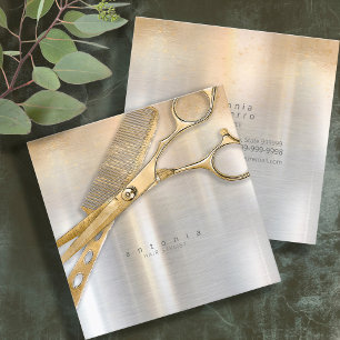 Sheen and Shears Hair Stylist Gold/Silver Sq ID814 Quadratische Visitenkarte