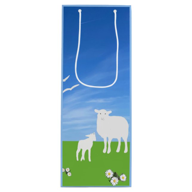Sheep and Lamb editable Easter Geschenktüte Für Weinflaschen (Vorderseite)