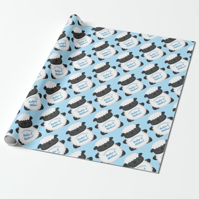 Sheep Baby Dusche Farm Blue Boy Geschenkpapier (Ungerollt)
