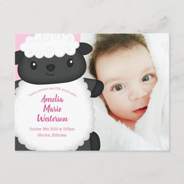 Sheep Baby Dusche Farm Pink Girl Postkarte (Vorderseite)