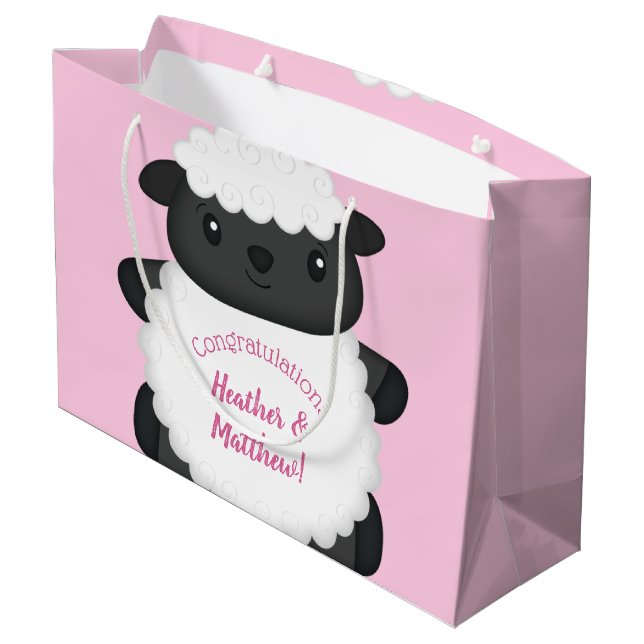Sheep Baby Dusche Rosa Große Geschenktüte (Rückseite Schrägansicht)