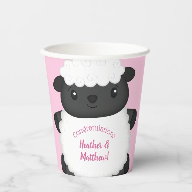 Sheep Baby Dusche Rosa Pappbecher (Vorderseite)