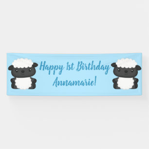 Sheep Birthday Party Blue Banner