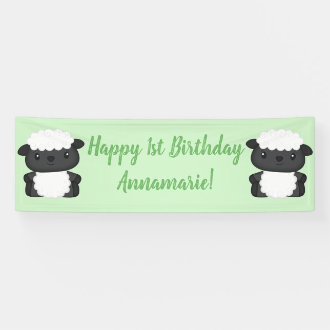 Sheep Birthday Party Green Banner (Horizontal)