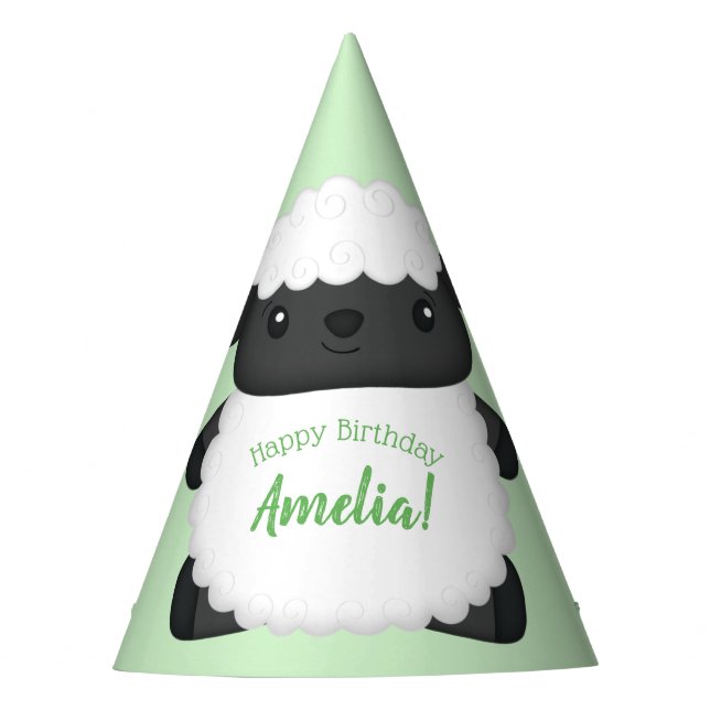 Sheep Birthday Party Green Partyhütchen (Vorderseite)