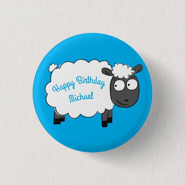 Sheep Birthday Party Niedlicher Cartoon Button (Vorderseite)
