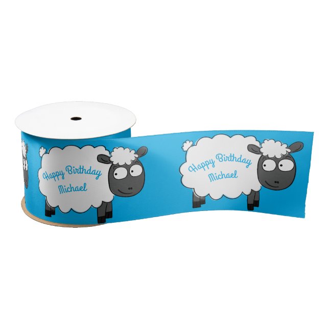Sheep Birthday Party Niedlicher Cartoon Satinband (Spule)