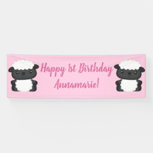 Sheep Birthday Party Pink Banner