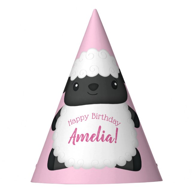 Sheep Birthday Party Pink Partyhütchen (Vorderseite)