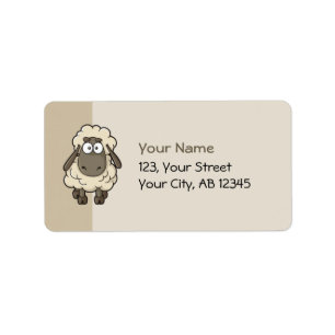 Sheep Cartoon Beige Adressaufkleber