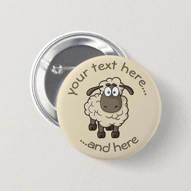 Sheep Cartoon Beige Button (Vorne & Hinten)