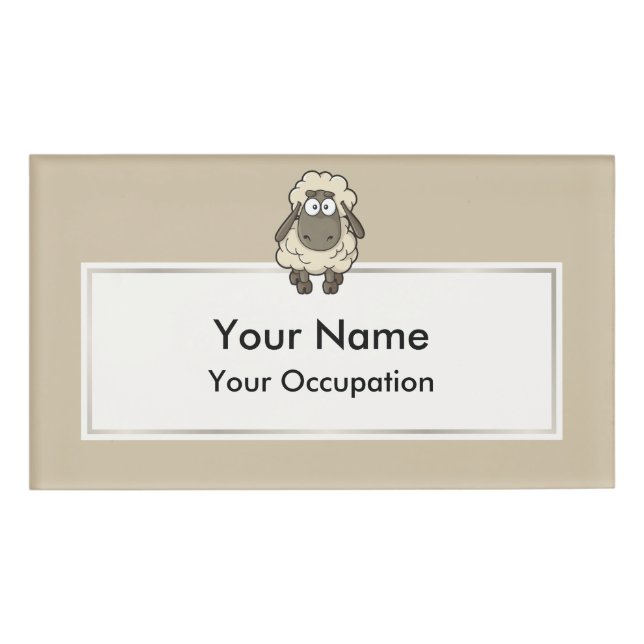 Sheep Cartoon Beige Namenschild (Vorderseite)
