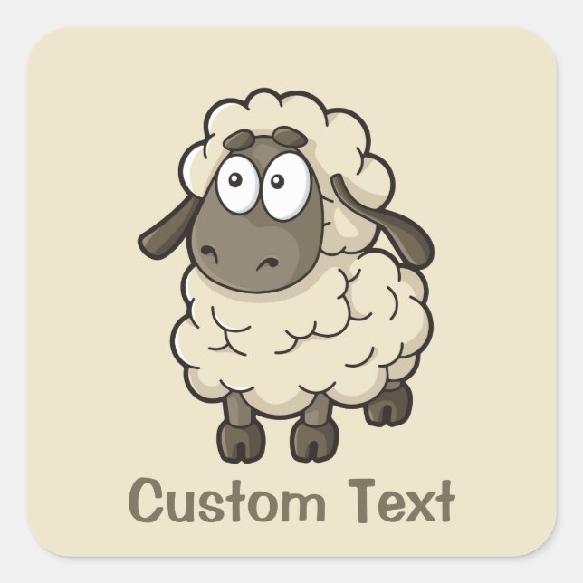 Sheep Cartoon Beige Quadratischer Aufkleber (Vorderseite)