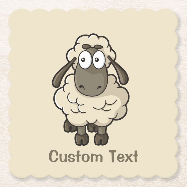 Sheep Cartoon Beige Untersetzer (Vorderseite)