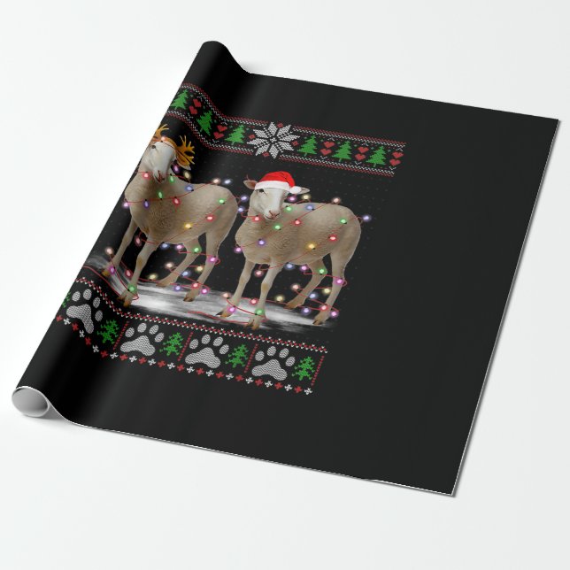 Sheep Christmas Tree Lights Santa Animal Gift Geschenkpapier (Ungerollt)