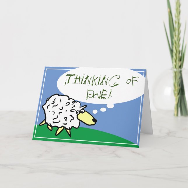 Sheep Design Cartoon mit Denken über Ewe Pun Karte (Vorderseite)