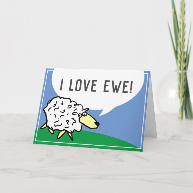 Sheep Design Cartoon mit I Liebe Ewe Puff Karte (Vorderseite)