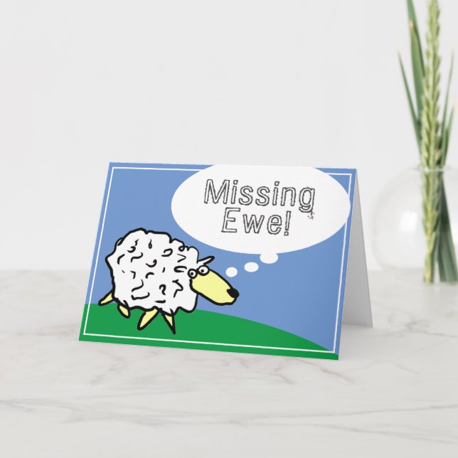 Sheep Design Cartoon mit Vermisstem Ewe Puff Karte (Vorderseite)