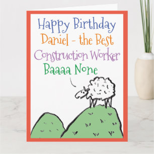 Sheep Design Happy Birthday Construction Worker Karte