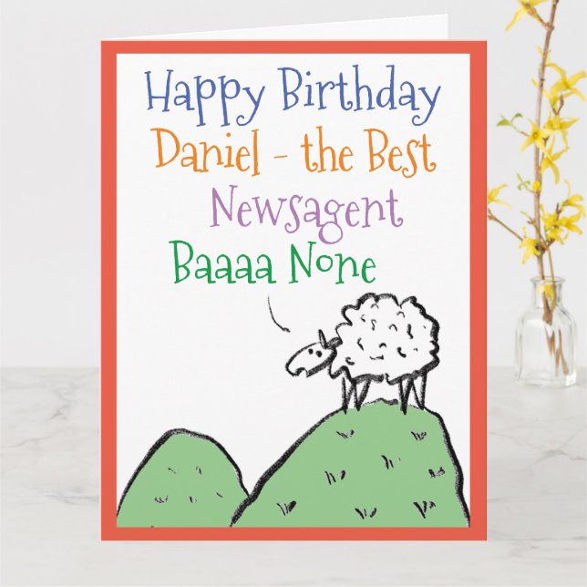 Sheep Design Happy Birthday zu einem Newsager Karte (Gelbe Blume)