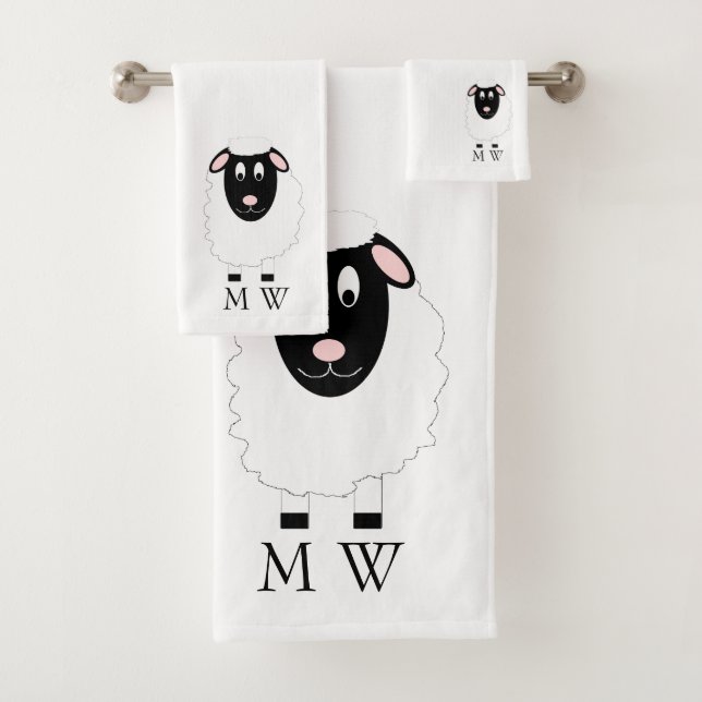 Sheep Design Monogrammed Badhandtuch Set (Insitu)