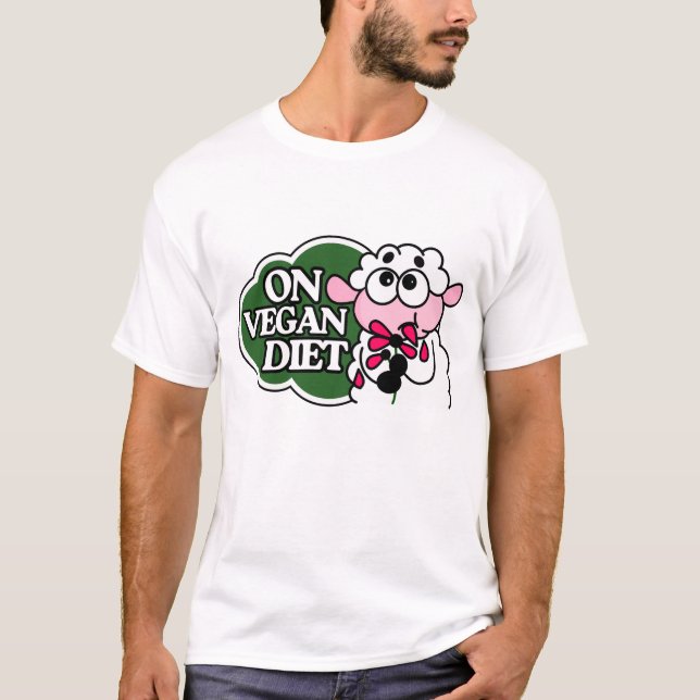 Sheep Eating Flower Saying “On Vegan Diet”  T-Shirt (Vorderseite)