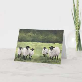 Sheep Family In Meadow Dankeskarte