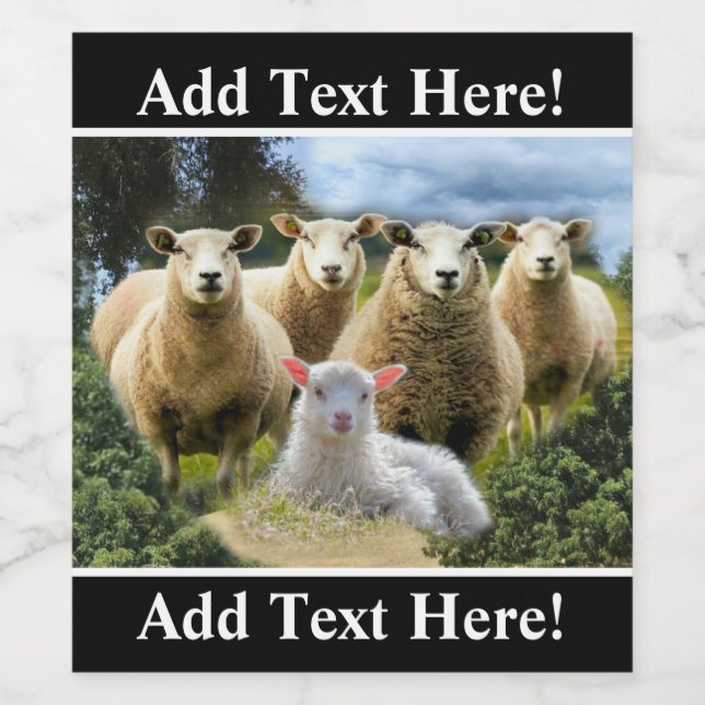 Sheep Flock Sheep Herd Baby Lamb Weinetikett (Einzelnes Label)