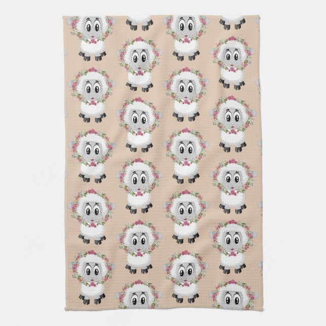 Sheep Floral Beige Küche Handtuch (Vertikal)