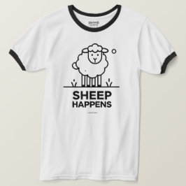 Sheep Happen Funny Line Art Ringer T - Shirt