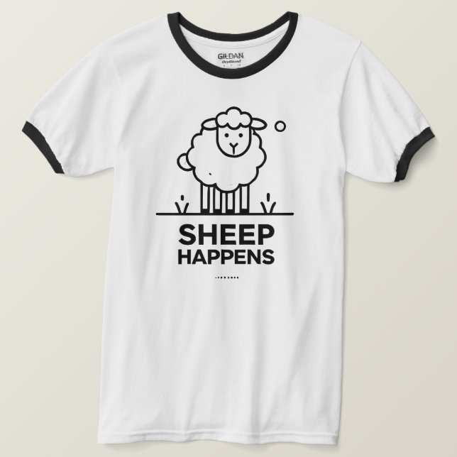 Sheep Happen Funny Line Art Ringer T - Shirt (Design vorne)