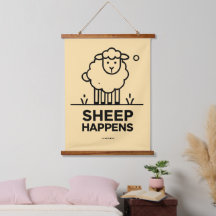 SHEEP HAPPEN Funny Wall Tapestes mit Holz Top