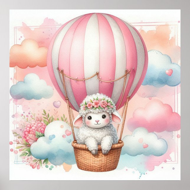 Sheep Hot Air Ballon Girl Poster (Vorne)