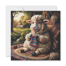 Sheep Knitting 1.1 Funny Flat Greeting Card